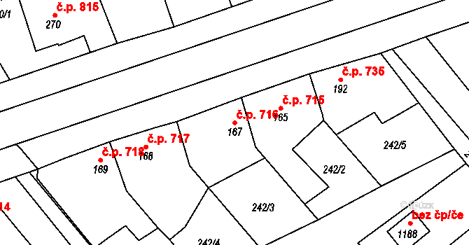 Rudná 716 na parcele st. 167 v KÚ Hořelice, Katastrální mapa
