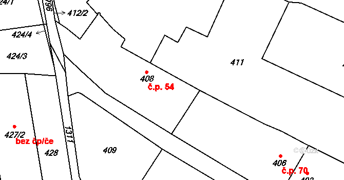 Semošice 54, Horšovský Týn na parcele st. 408 v KÚ Semošice, Katastrální mapa
