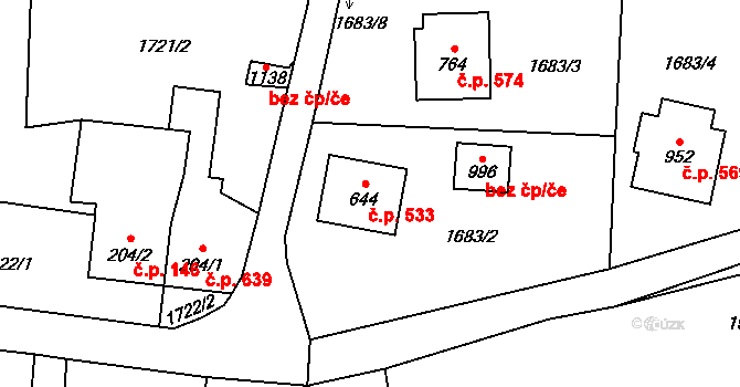 Strašice 533 na parcele st. 644 v KÚ Strašice, Katastrální mapa
