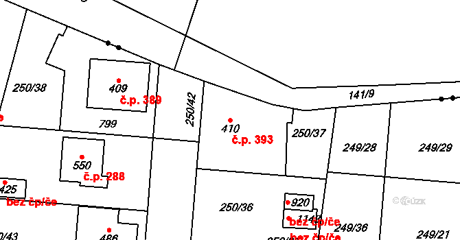 Rosice 393, Pardubice na parcele st. 410 v KÚ Rosice nad Labem, Katastrální mapa