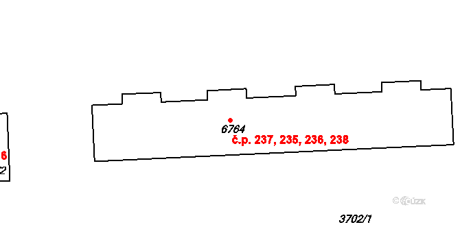 Polabiny 235,236,237,238, Pardubice na parcele st. 6764 v KÚ Pardubice, Katastrální mapa