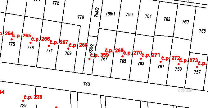 Jestřebí 269, Rájec-Jestřebí na parcele st. 767 v KÚ Jestřebí, Katastrální mapa