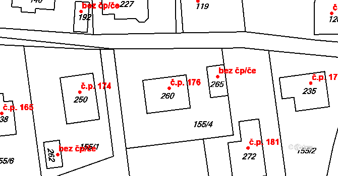 Borek 176, Rokycany na parcele st. 260 v KÚ Borek u Rokycan, Katastrální mapa