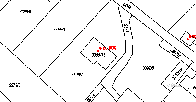 Choceňské Předměstí 590, Vysoké Mýto na parcele st. 3399/16 v KÚ Vysoké Mýto, Katastrální mapa