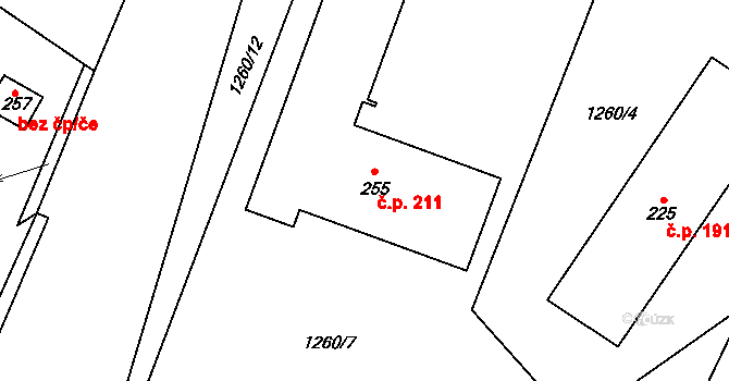 Lípa 211 na parcele st. 255 v KÚ Lípa u Havlíčkova Brodu, Katastrální mapa