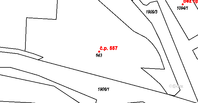 Přibyslav 557 na parcele st. 643 v KÚ Přibyslav, Katastrální mapa