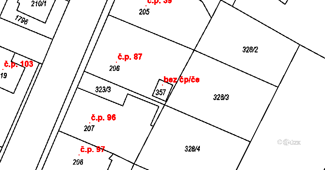 Bolehošť 96490438 na parcele st. 357 v KÚ Bolehošť, Katastrální mapa