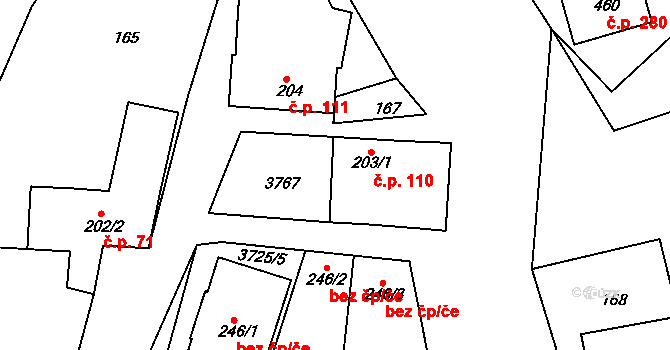 Nikolčice 110 na parcele st. 203/1 v KÚ Nikolčice, Katastrální mapa