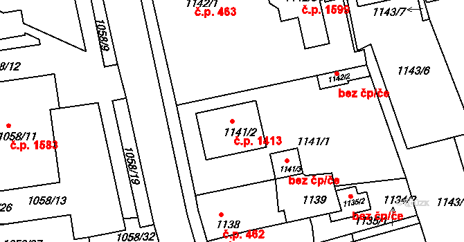 Holešov 1413 na parcele st. 1141/2 v KÚ Holešov, Katastrální mapa