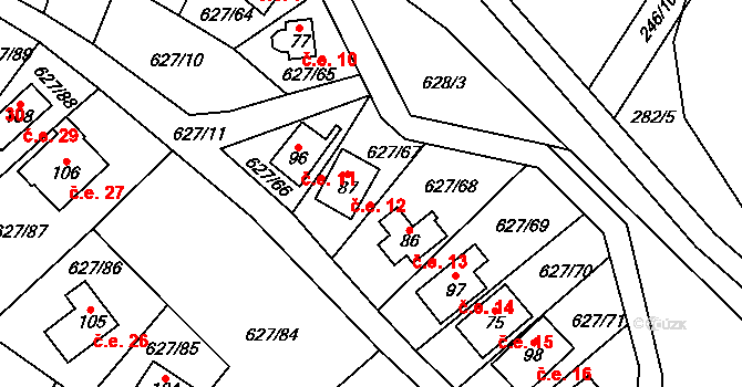 Křenůvky 12, Myslejovice na parcele st. 87 v KÚ Křenůvky, Katastrální mapa