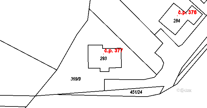 Sebranice 377 na parcele st. 293 v KÚ Sebranice u Litomyšle, Katastrální mapa
