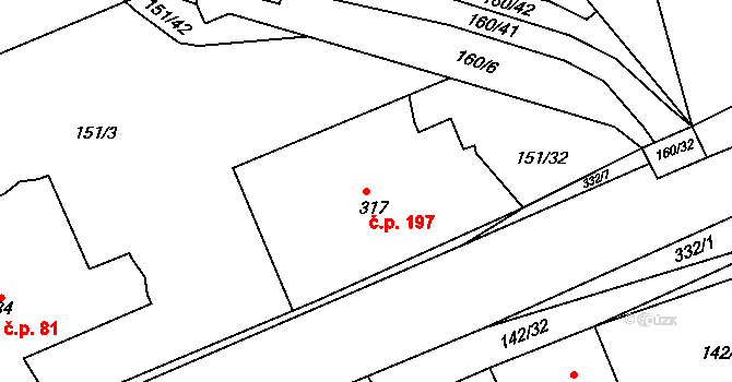 Sedlec 197, Starý Plzenec na parcele st. 317 v KÚ Sedlec u Starého Plzence, Katastrální mapa