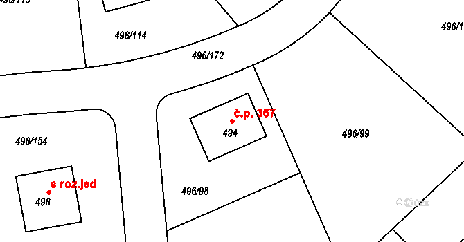 Polerady 367 na parcele st. 494 v KÚ Polerady u Prahy, Katastrální mapa