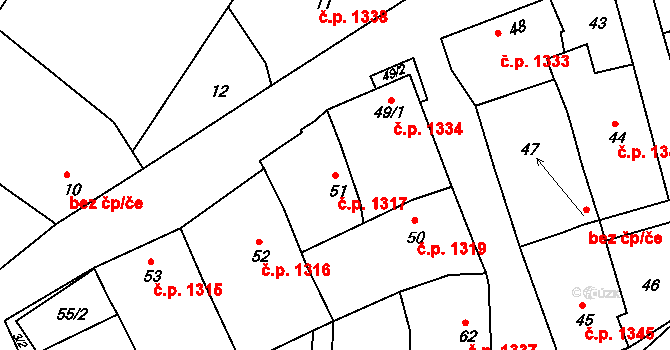 Rokytná 1317, Moravský Krumlov na parcele st. 51 v KÚ Rokytná, Katastrální mapa