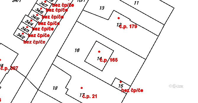 Bělotín 165 na parcele st. 14 v KÚ Bělotín, Katastrální mapa