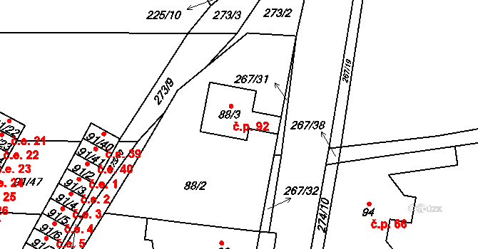 Honice 92, Stochov na parcele st. 88/3 v KÚ Honice, Katastrální mapa