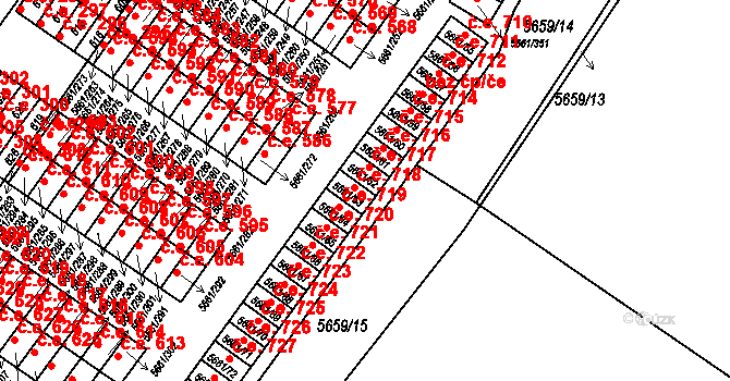 Jihlava 718 na parcele st. 5661/63 v KÚ Jihlava, Katastrální mapa