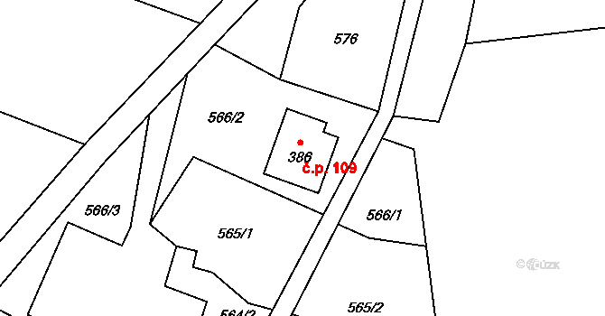 Guty 109, Třinec na parcele st. 386 v KÚ Guty, Katastrální mapa