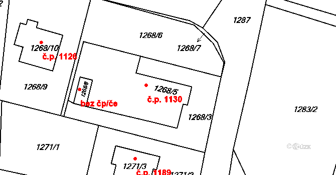 Lyžbice 1130, Třinec na parcele st. 1268/5 v KÚ Lyžbice, Katastrální mapa