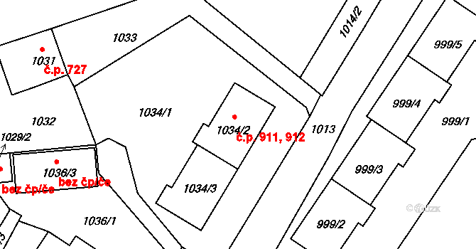 Nový Bor 911,912 na parcele st. 1034/2 v KÚ Nový Bor, Katastrální mapa