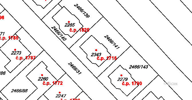 Tišnov 1716 na parcele st. 2343 v KÚ Tišnov, Katastrální mapa