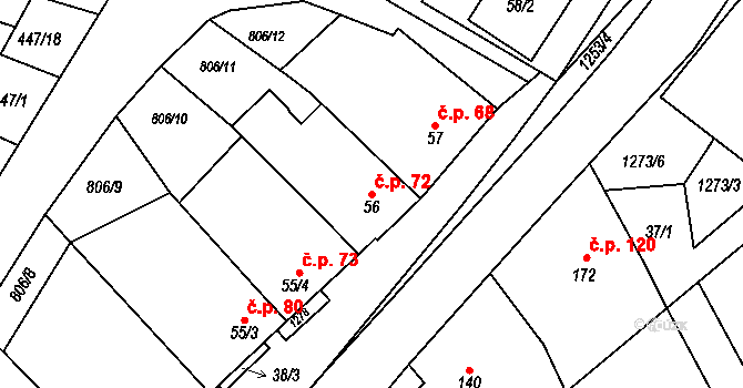 Dražůvky 72 na parcele st. 56 v KÚ Dražůvky, Katastrální mapa