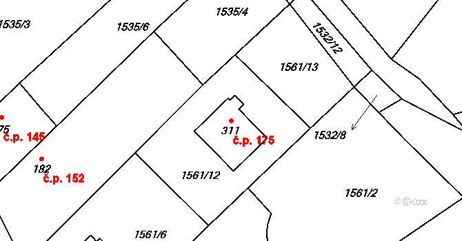 Rohozná 175 na parcele st. 311 v KÚ Rohozná u Jihlavy, Katastrální mapa
