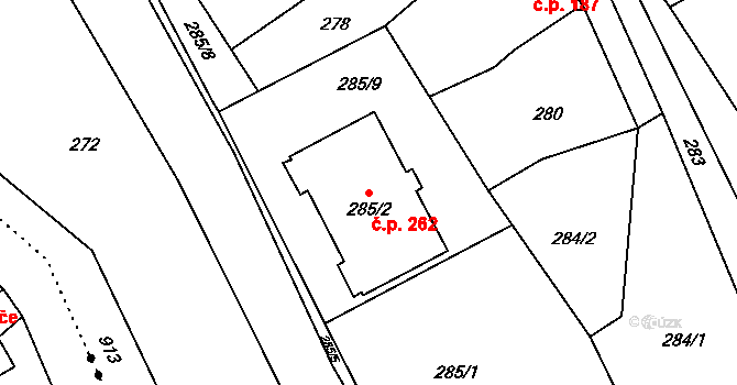 Janovice 262, Rýmařov na parcele st. 285/2 v KÚ Janušov, Katastrální mapa