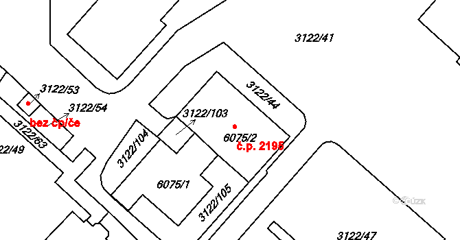 Pod Bezručovým vrchem 2195, Krnov na parcele st. 6075/2 v KÚ Krnov-Horní Předměstí, Katastrální mapa