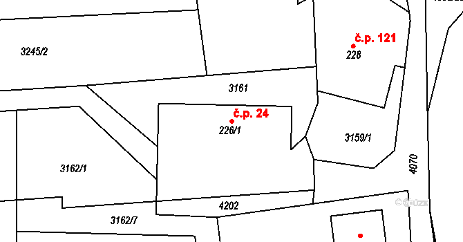 Kozlovice 24 na parcele st. 226/1 v KÚ Kozlovice, Katastrální mapa