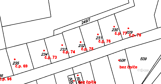 Mochov 75 na parcele st. 232 v KÚ Mochov, Katastrální mapa