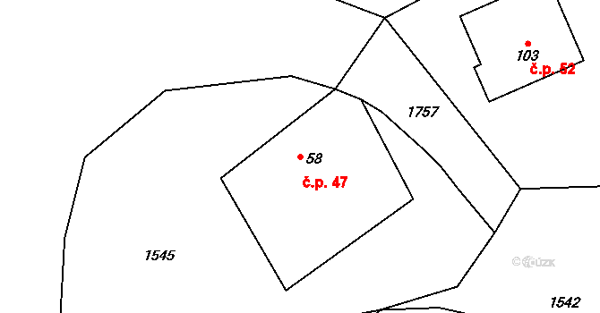 Velký Rapotín 47, Tachov na parcele st. 58 v KÚ Velký Rapotín, Katastrální mapa