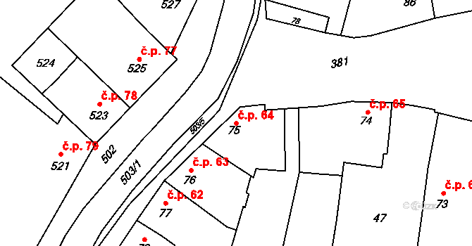 Křelov 64, Křelov-Břuchotín na parcele st. 75 v KÚ Křelov, Katastrální mapa