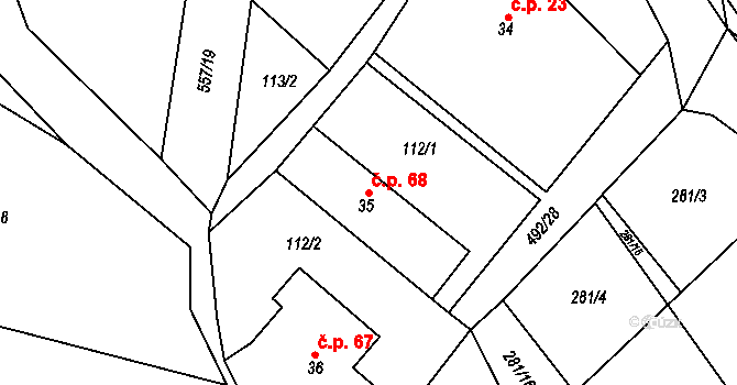 Třebovětice 68, Cerekvice nad Bystřicí na parcele st. 35 v KÚ Třebovětice, Katastrální mapa