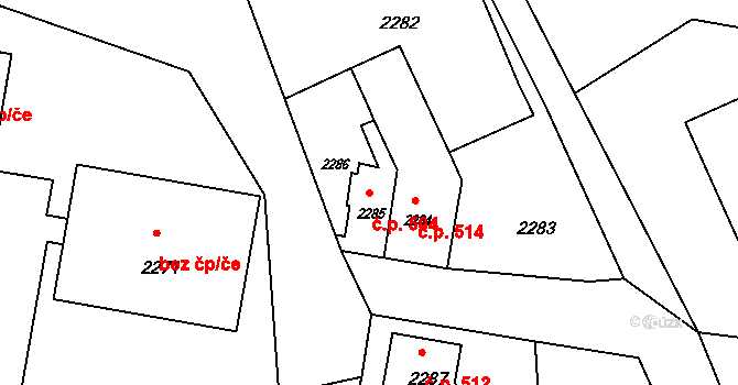 Mimoň I 504, Mimoň na parcele st. 2285 v KÚ Mimoň, Katastrální mapa