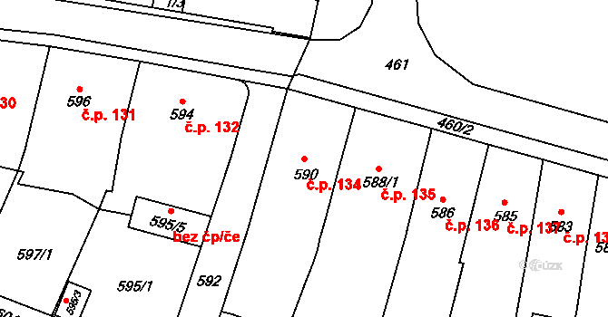 Jilemnice 134 na parcele st. 590 v KÚ Jilemnice, Katastrální mapa