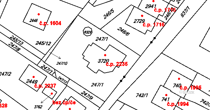 Rožnov pod Radhoštěm 2235 na parcele st. 3720 v KÚ Rožnov pod Radhoštěm, Katastrální mapa