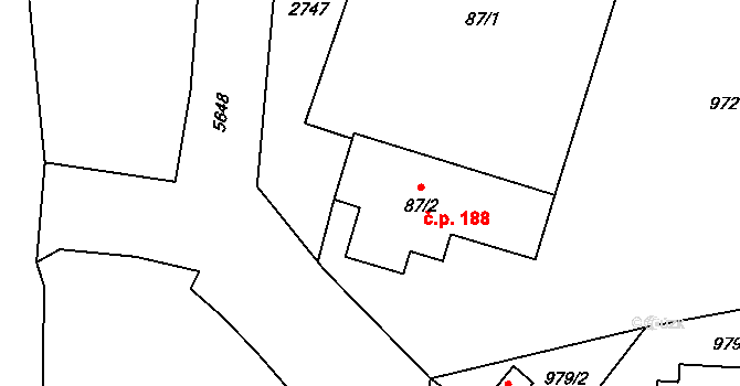 Koclířov 188 na parcele st. 87/2 v KÚ Koclířov, Katastrální mapa