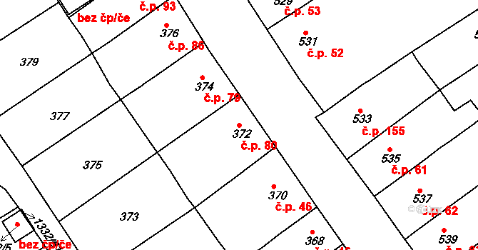 Proboštov 80 na parcele st. 372 v KÚ Proboštov u Teplic, Katastrální mapa