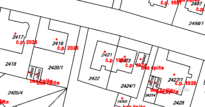 Teplice 1954 na parcele st. 2421 v KÚ Teplice, Katastrální mapa