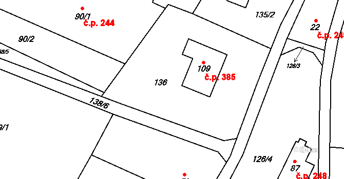 Karlovice 385 na parcele st. 109 v KÚ Nové Purkartice, Katastrální mapa