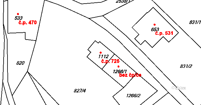 Česká Kamenice 725 na parcele st. 1112 v KÚ Česká Kamenice, Katastrální mapa