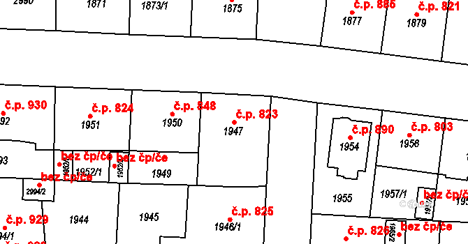 Sokolov 823 na parcele st. 1947 v KÚ Sokolov, Katastrální mapa