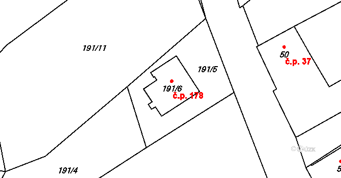 Klikov 178, Suchdol nad Lužnicí na parcele st. 191/6 v KÚ Klikov, Katastrální mapa