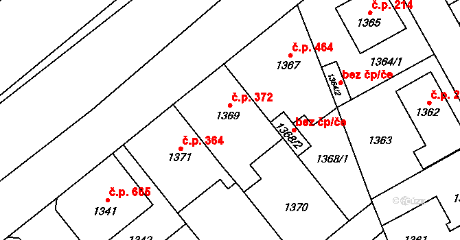 Radotín 372, Praha na parcele st. 1369 v KÚ Radotín, Katastrální mapa