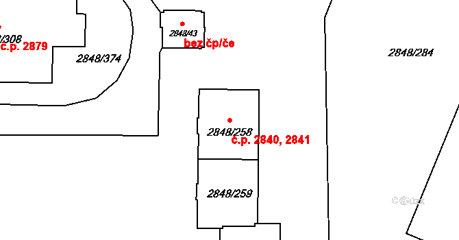 Záběhlice 2840,2841, Praha na parcele st. 2848/258 v KÚ Záběhlice, Katastrální mapa