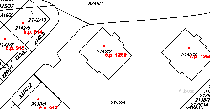 Michle 1259, Praha na parcele st. 2142/2 v KÚ Michle, Katastrální mapa