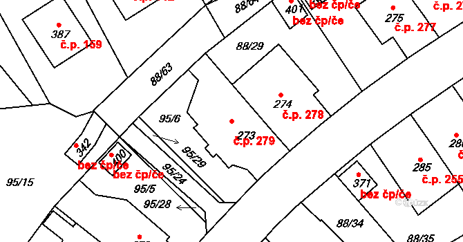 Počaply 279, Králův Dvůr na parcele st. 273 v KÚ Počaply, Katastrální mapa
