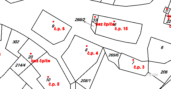 Homole 4, Drhovy na parcele st. 8 v KÚ Homole u Nechalova, Katastrální mapa