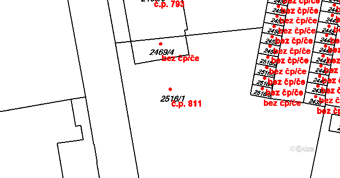 České Budějovice 3 811, České Budějovice na parcele st. 2516/1 v KÚ České Budějovice 3, Katastrální mapa
